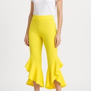 Bold Yellow Flared Ruffle Crop Stretch Pants